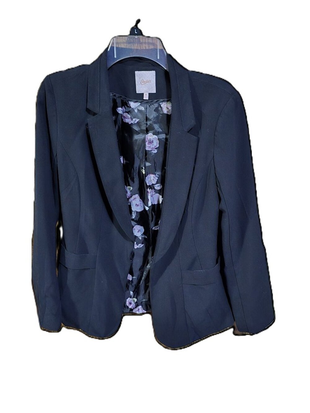 Candies Black Blazer Purple Floral Liner Pockets Size Medium